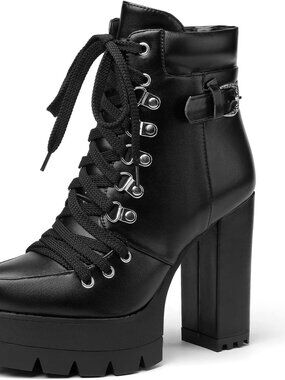 Sexy High Heels for Women Boots Round Toe Platform Booties Lace Up Suede Side Zi